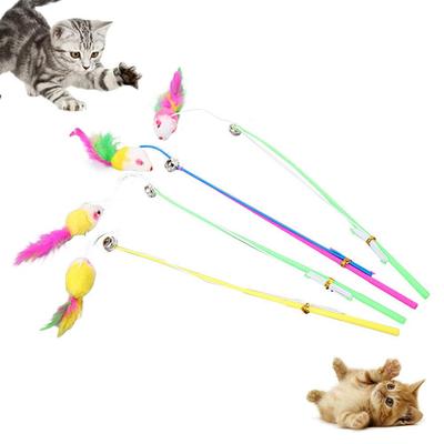 Pet Cat Teaser Cute Mouse Shape Feather Bell Stick Fishing Rod Interactive Toy Stick for Cats