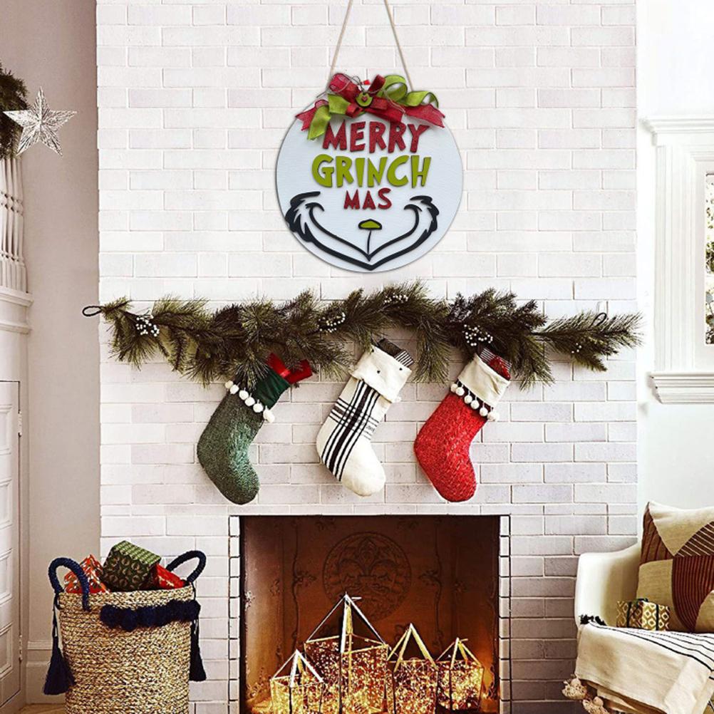 Christmas Welcome Door Sign Green Wooden Wreath for Front Door Wall Porch Indoor Outdoor Decor Party Decorations
