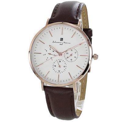 Leather Watch for Men and Selectable SM22102 X Women, Analog, Date, Calendar, Series, (White Brown)