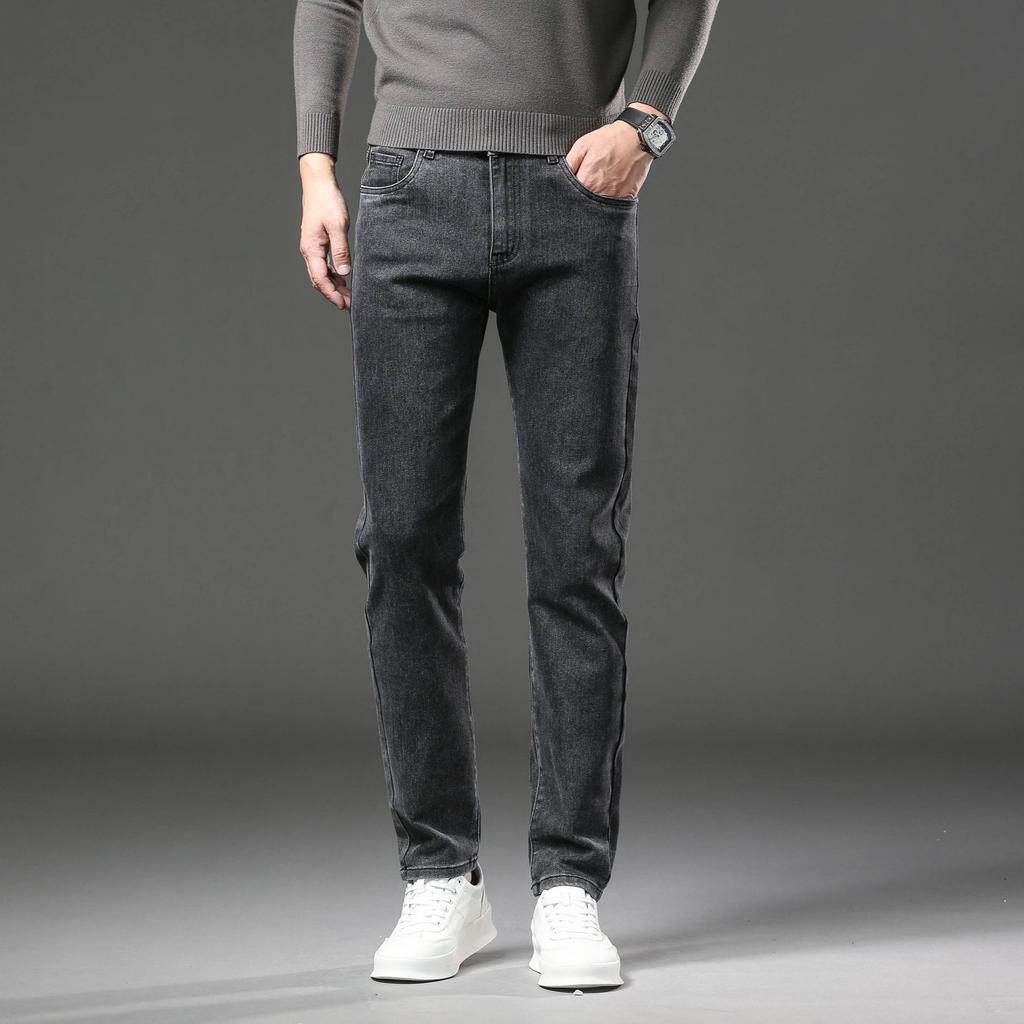 Spring and Autumn New Men's Jeans Warm Trend Versatile Elastic Slim Straight Business Men's Trousers