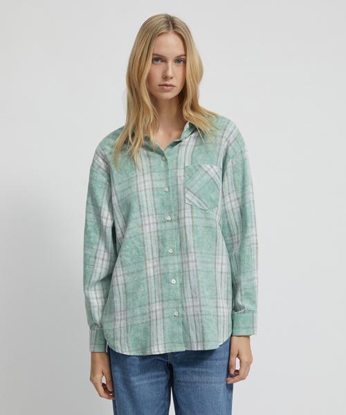 Lady Volume Over-Fit Tartan Check Pocket Shirt_Green Green/S