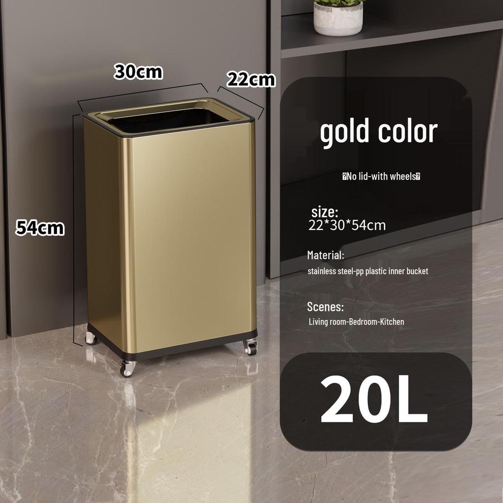 Einfacher Moderner Edelstahl-Mülleimer mit Rädern – Vertikaler Klappdeckel, Quadratisches Design für Küche & Wohnzimmer