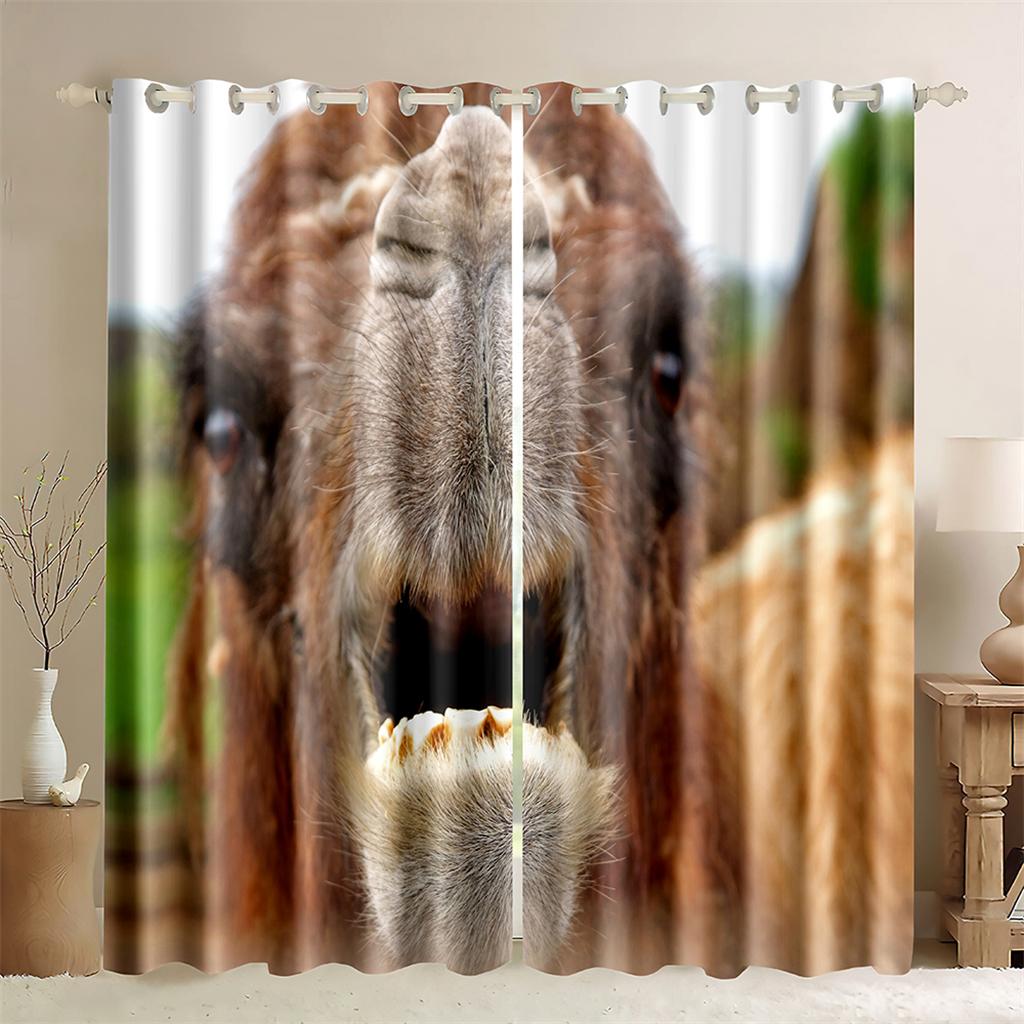 3D Camel Creative Curtains Desert Migration Shading 2 Panels Living Room Bedroom Balcony Kitchen Window Decorative Curtains