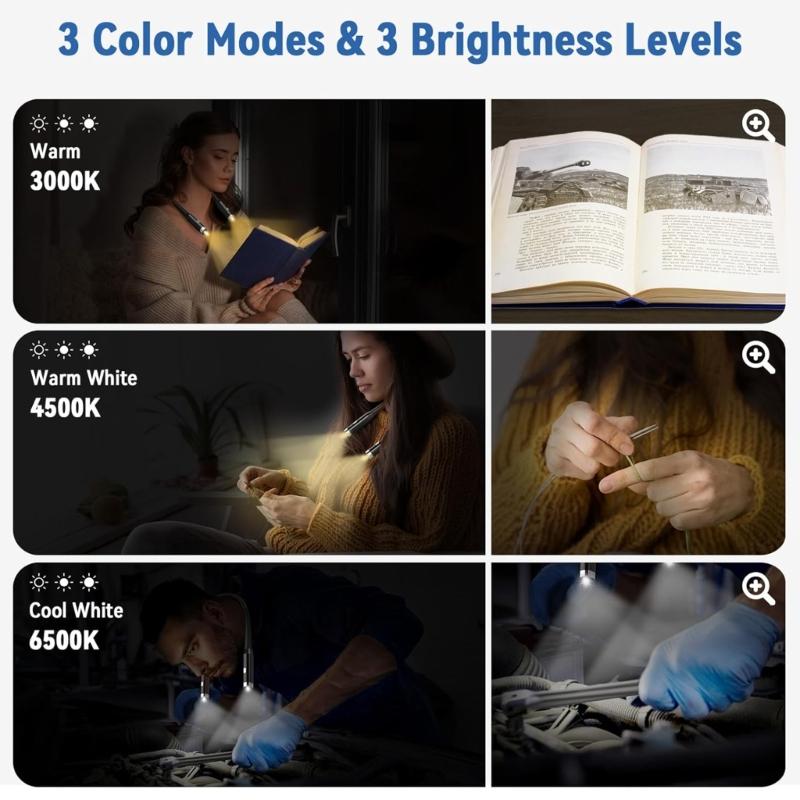 Upgrades LED Neck Light Eye Safe Designs Comfortable Lamp 65 Light Output Automotive Repair Work Light for Night Reading