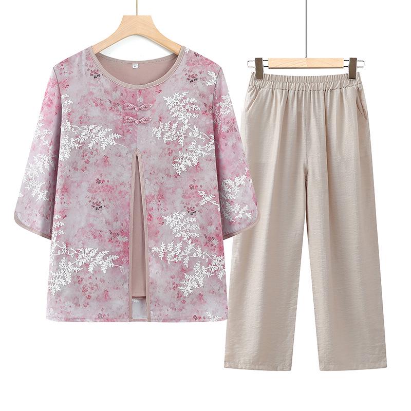 

Qiaoya Ying Women s Fashionable Two-Piece Set - Breathable, Printed Top for Middle-aged & Elderly 3XL (115-130 Jin) рожевий