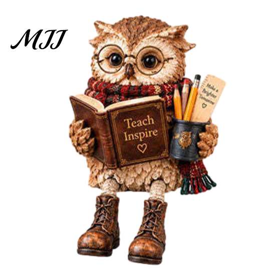 Resin Reading Owl Statue Book Lover Shelf Sitter Figurine, Statue, Whimsical Forest Animal Ornament Farmhouse Tabletop for Bookshelf Home Decor,