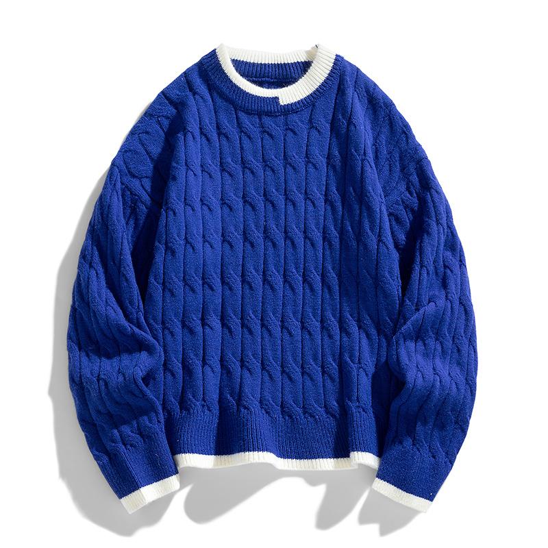 New Autumn and Winter Round Neck Sweater for Men Solid Color Loose Knitted