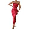 Spring and Autumn Women's Clothing Mesh Floral Pleats Sexy Tight Split Strapless Tube Top Dress