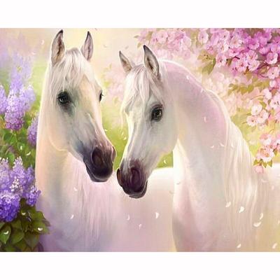 Diamant Borduurwerk Dier Twee Witte Paarden DIY Diamant Schilderij Paard Diamant Mozaïek Strass Steentjes Huisdecoratie