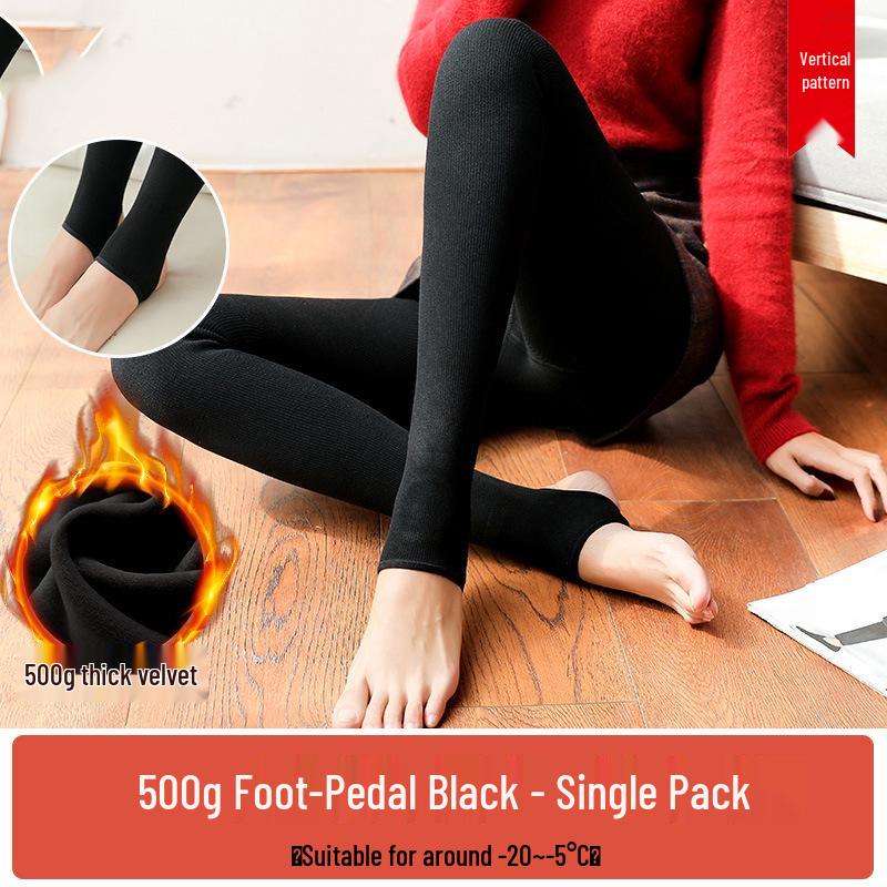 Women's Plus-Size Fleece-Lined Base Layer Pants, Footed Tights for Autumn and Winter - Thickened Warm Cotton for Up to 200 Jin.