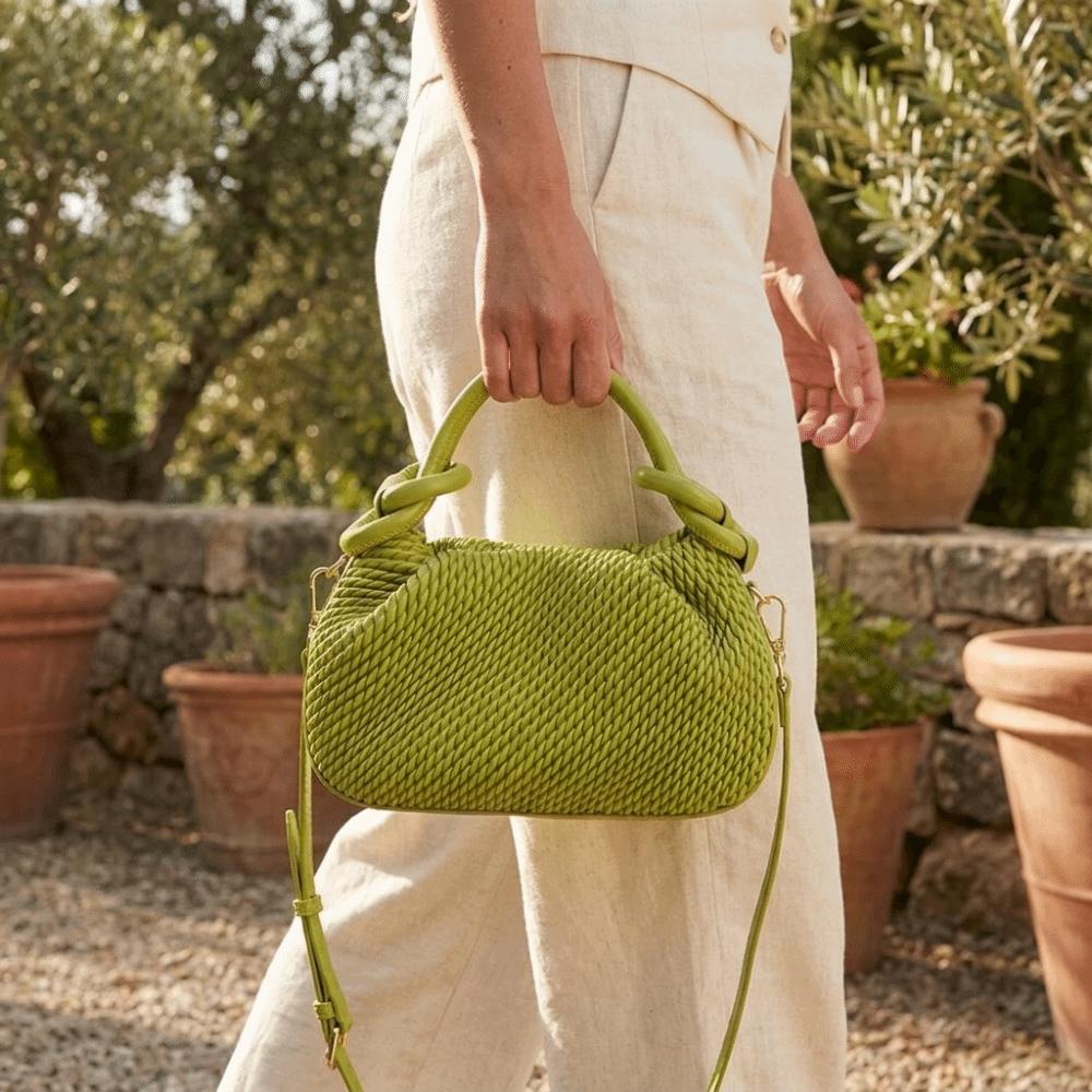 PU Leather Solid-color Woven Shoulder Bag Moderate Capacity Crossbody Bag Vacations