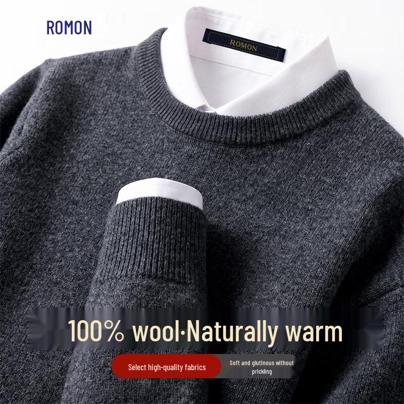 Luomeng Men's 100% Merino Wool Round Neck Pullover Sweater