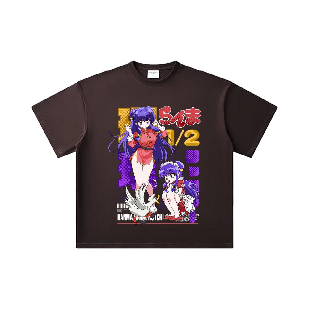 260 GSM Double Yarn 32 Count 100% Cotton Ranma 12 V4 Shampoo Print Unisex Heavy Cotton T Shirt
