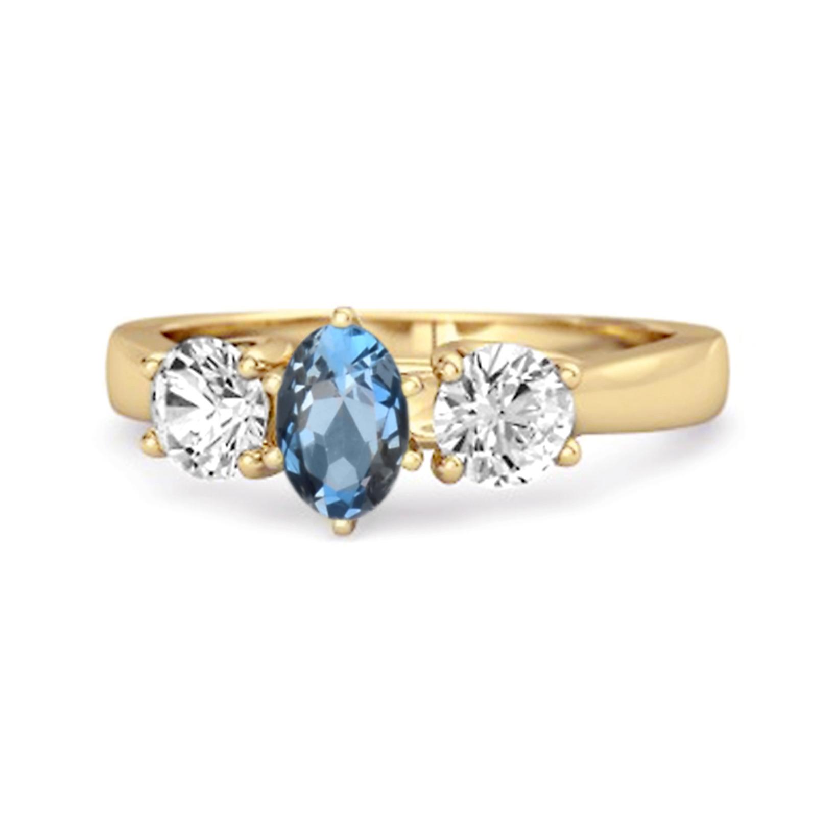Three Stone Natural London Blue Topaz 925 Sterling Silver Gold Vermeil Engagement Ring 10 жёлтый