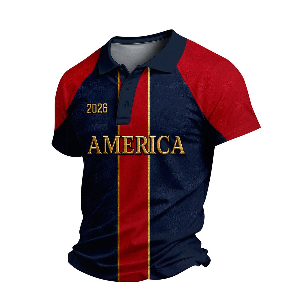 Men's USA Graphic Short Sleeve Shirt with Button Front Collar for Casual Everyday Wear