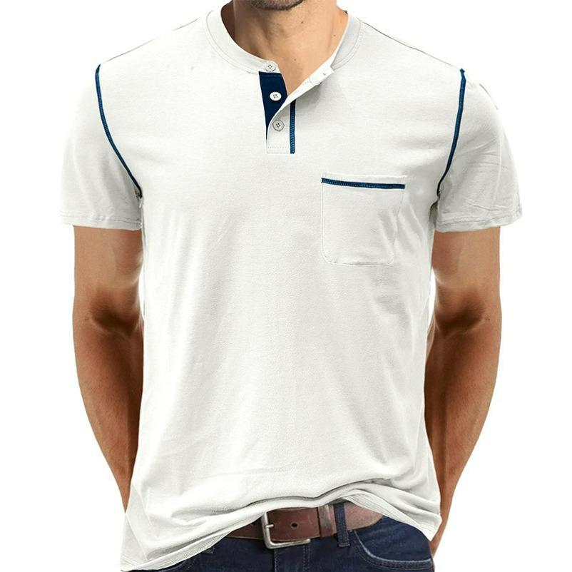 

Men s Round Neck Patch Bag Cotton Blended Outdoor Short-sleeved Men s Shirt American Men s Shirt Top XS белый