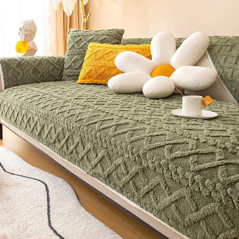 Plush Sofa Cushion Thickened Jacquard Non-slip Cushion Cover Cotton Velvet All-inclusive Universal Living Room Sofa Cover Back