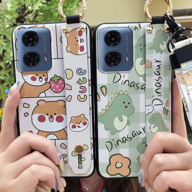 Ring Waterproof Phone Case For MOTO G24 Power Back Cover Anti-dust Durable Wristband Kickstand Protective Lanyard Cute