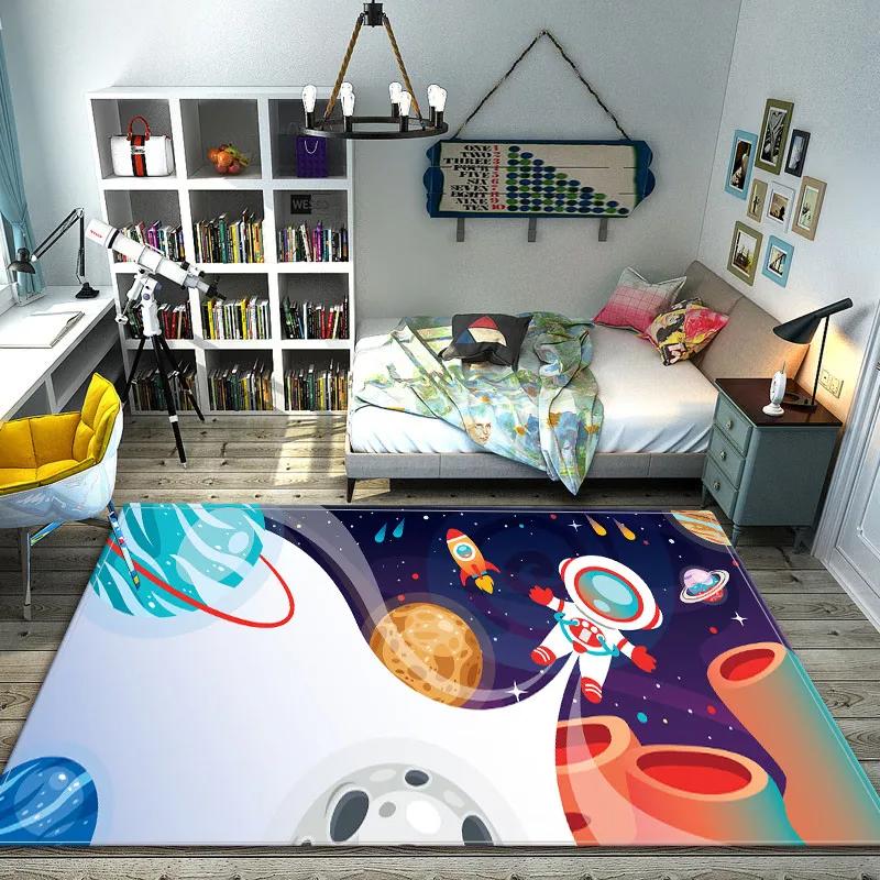 Cartoon Space Children Carpet Bedroom Bedside Universe Planet Mat for Kids Play Game Mat Baby Rugs Boy Non-slip Cute Room Decor