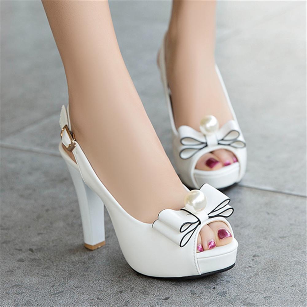 Fashion 2025 Summer Women Platform High Heels Fashion Bow Peep Toe Slingbacks Ladies White Pink Black Bride Wedding Shoes Party Pumps