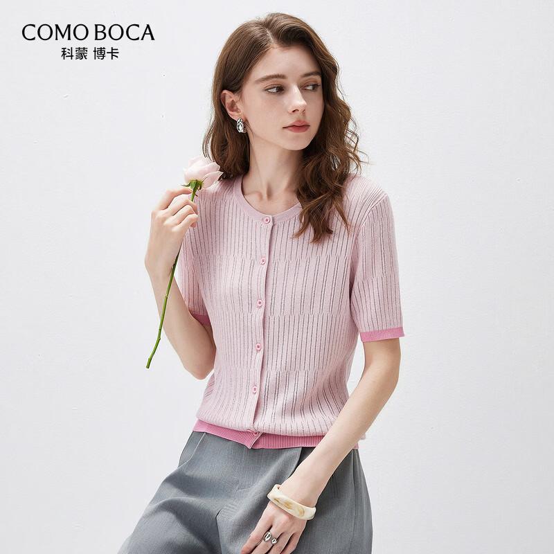 Женский вязаный кардиган COMON BOCA с коротким рукавом, цветоблоки, смесовый шелк L