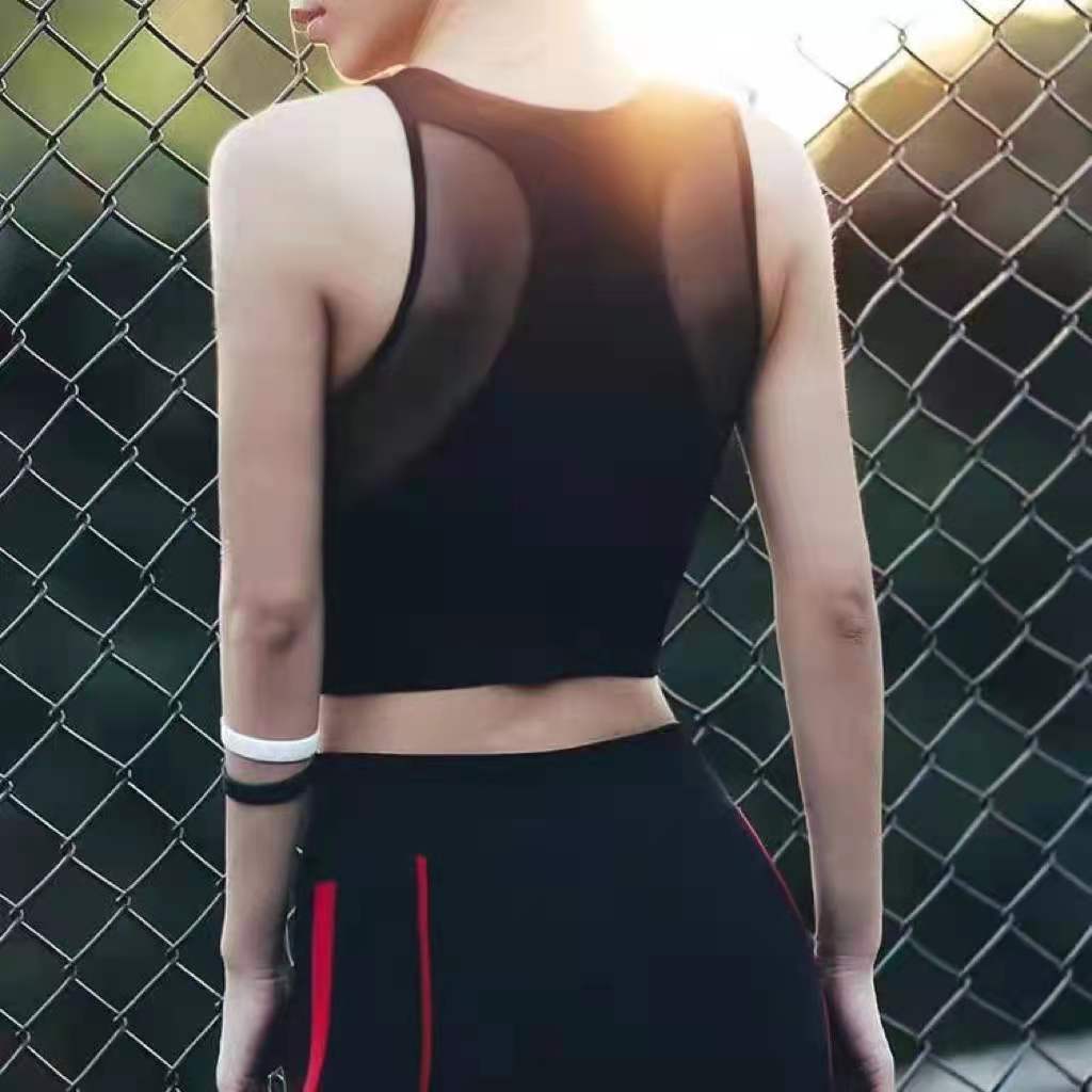 

Спортивное нижнее белье Студентки без стального кольца Собранная сетка Сшивание Красота Спина Фитнес-бюстгальтер Противоударный жилет для йоги Подтяжки для бега в тренажерном зале S чёрный