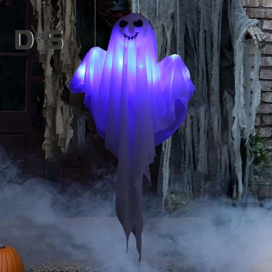 Halloweenská závěsná dekorace duch zářící bílý duch se světlem provázku Vnitřní venkovní světelná rekvizita duchů pro vystavení strašidelného domu na večírku