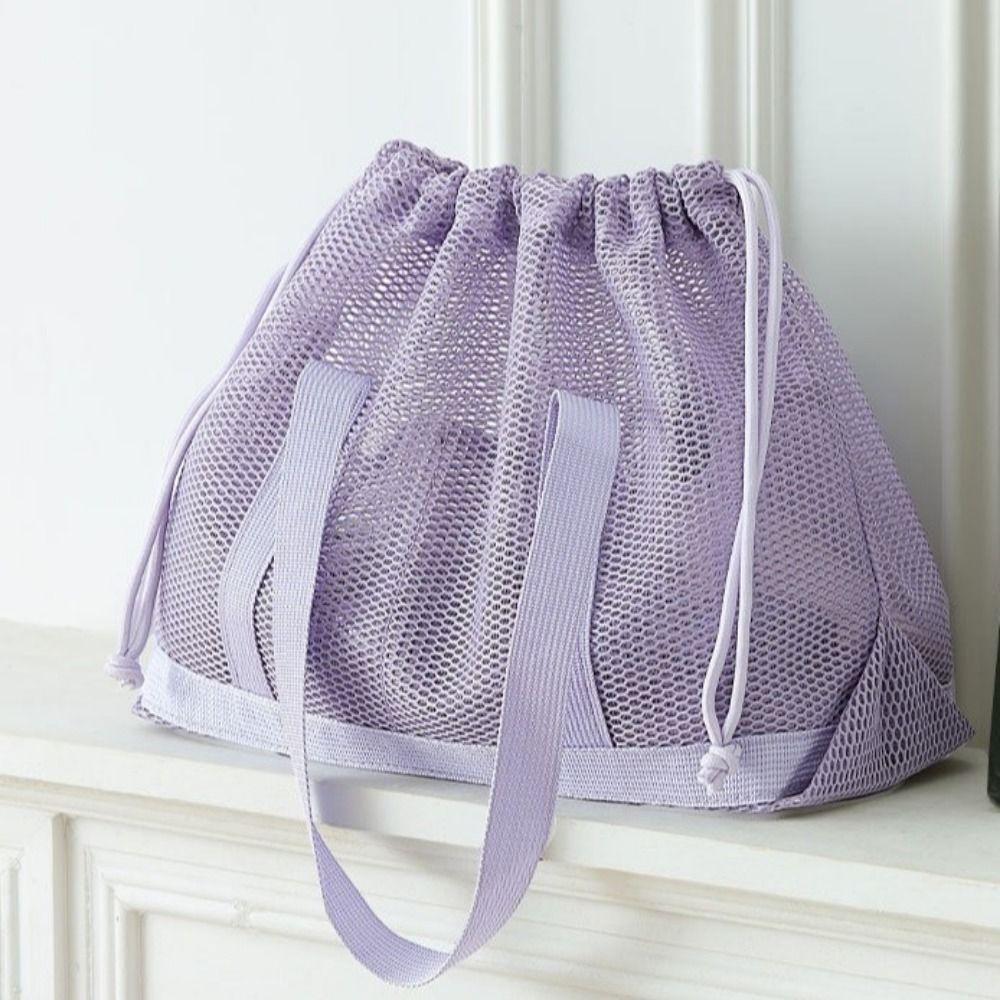 Foldable Mesh Beach Bag Drawstring Closure Large Capacity Toiletry Storage Bag Breathable Washable Toiletries Organizer Shopping