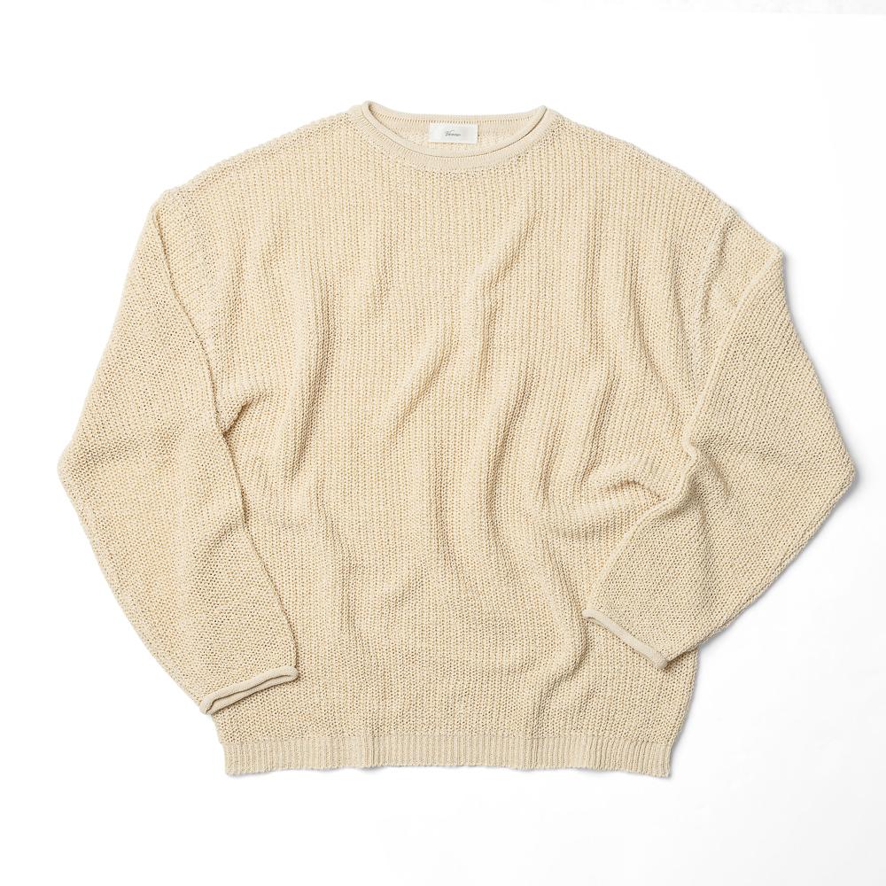 VERNO Half_Cardigan_Stitch Crewneck_Knit Beige