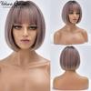 Short Bob Wig With Bangs Synthetic Wigs For Women Straight Ombre Rose Red Pink 12 Inch Heat Resistant Lolita Cosplay Party Hair