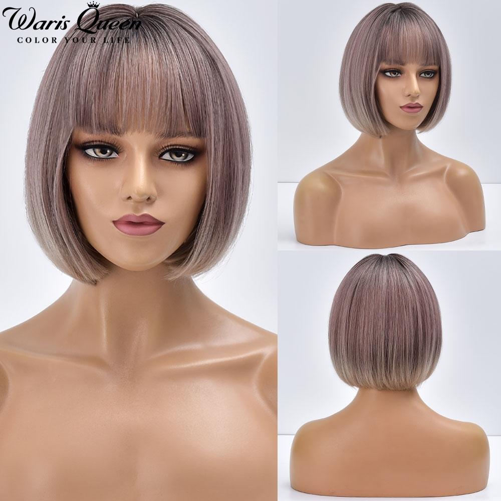 Short Bob Wig With Bangs Orange Stright Wigs For Women  Natural Lolita Daily Party Cosplay Hair Heat Resistant Synthetic Wigs