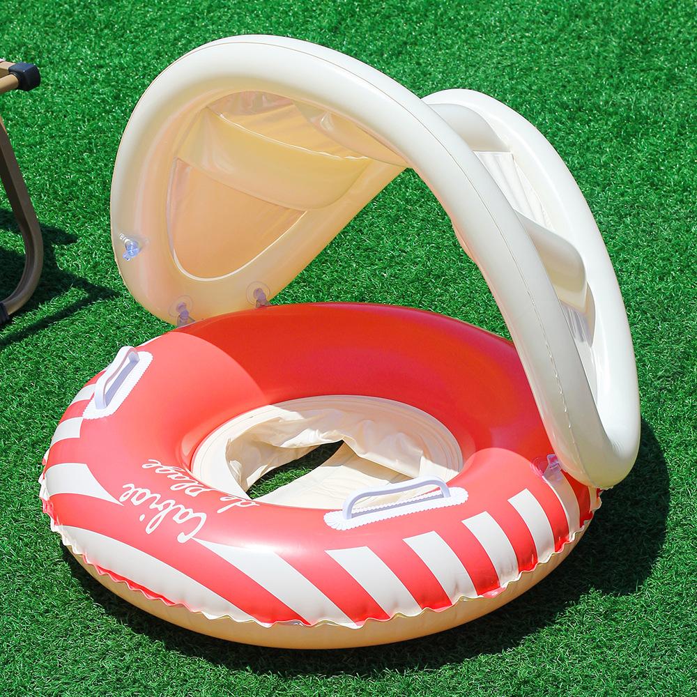 2026 New Nordic Style Kids Swim Ring With Sunshade Inflatable PVC Float Seat Water Play Toy Beach Party Fun