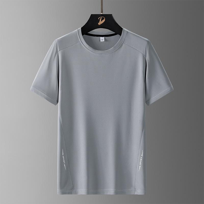 Large size ice silk short-sleeved t-shirt quick-drying breathable t-shirt men's summer new men's crew neck fat sports outdoor top
