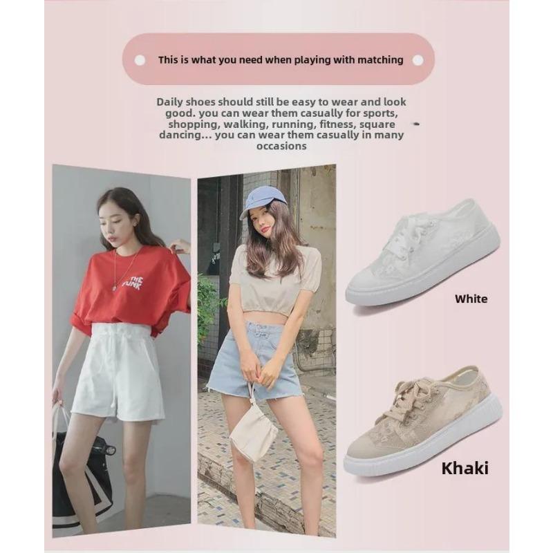 2025 Summer New Trend Lace Mesh Breathable Mesh Hollow Canvas Shoes Casual Sports Small White Shoes Board Shoes