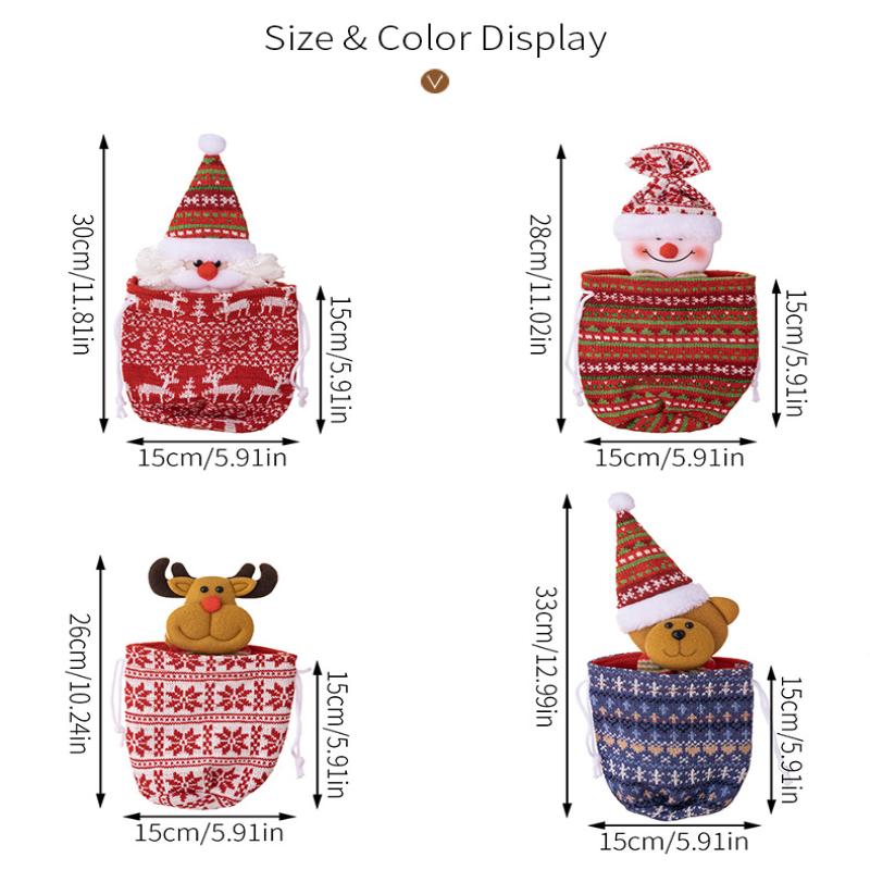 Christmas Knitted Gift Bags Set With Apple Doll Elk Santa Bear Design For Candy Storage Xmas Party Favors  Year Gifts Holiday