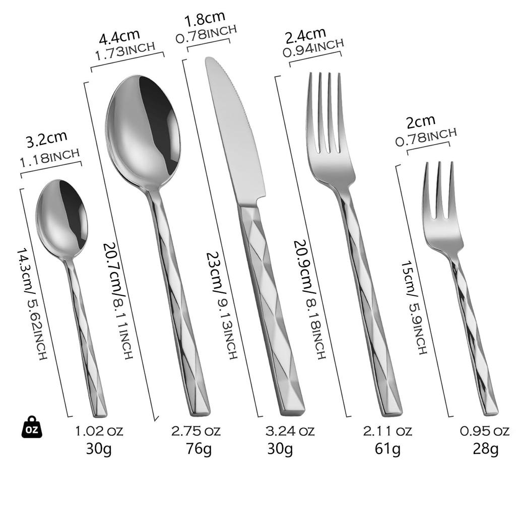 Stainless Steel Tableware,diamond Shaped Handle,dessert Spoon, Restaurant Steak Knife, Thickened Food Knife and Fork Cutlery Set
