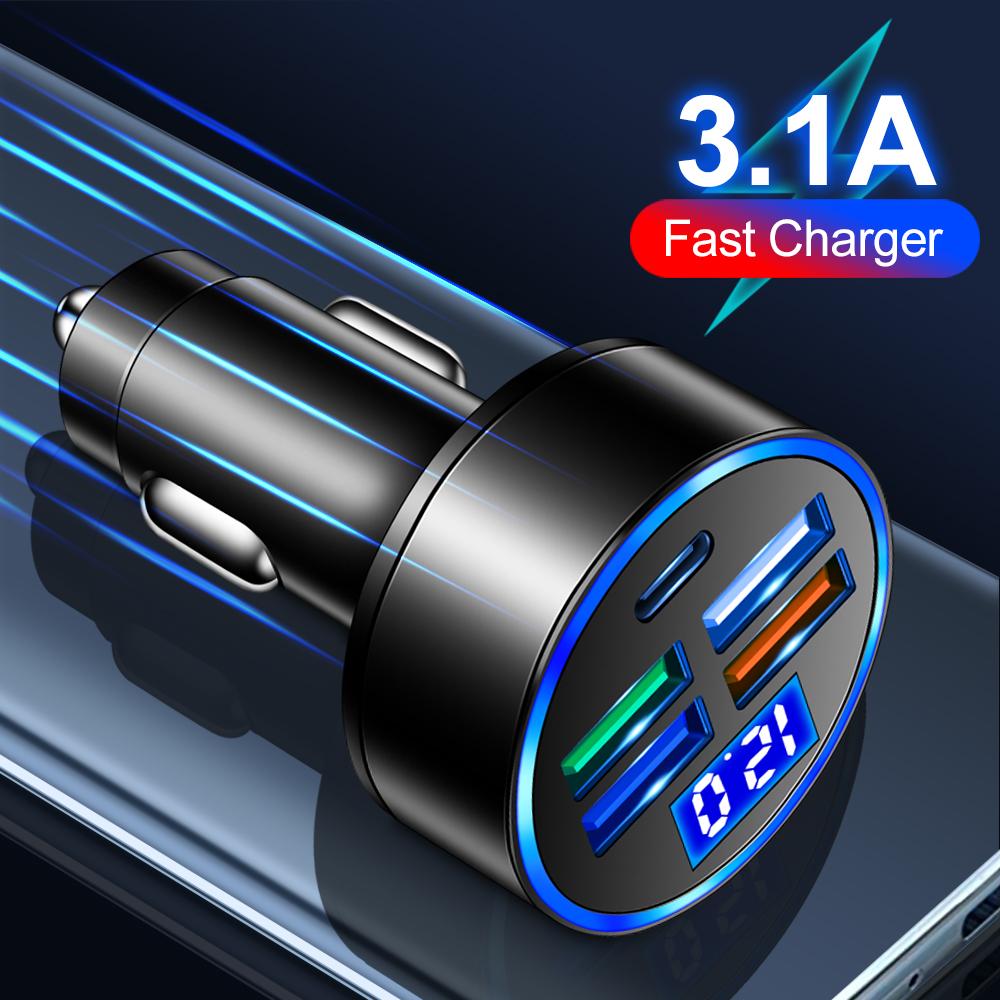 3.1A USB Car Charger Fast Charging Type C USB Phone Adapter In Car For iPhone 13 Pro Xiaomi  Samsung Quick Charger