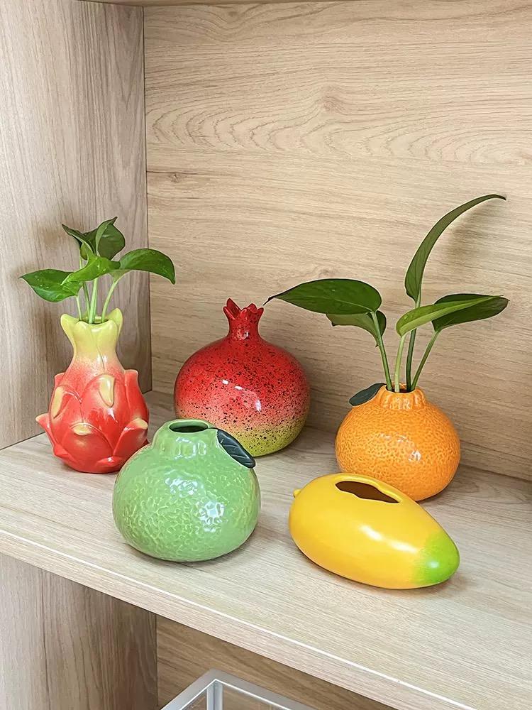 Creative Fruit Vase Series Dragon Fruit Orange Mango Ceramic Vase Living Room Hydroponic Flower Arrangement Desktop Decoration