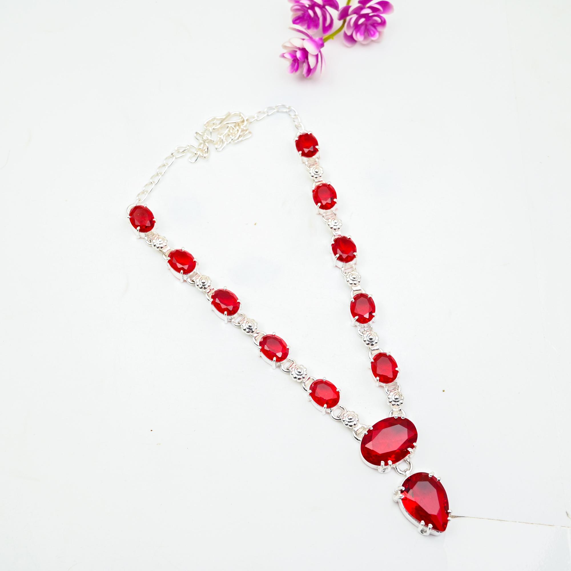 

Ювелирное ожерелье из стерлингового серебра 925 пробы с красным гранатом ручной работы для женщин