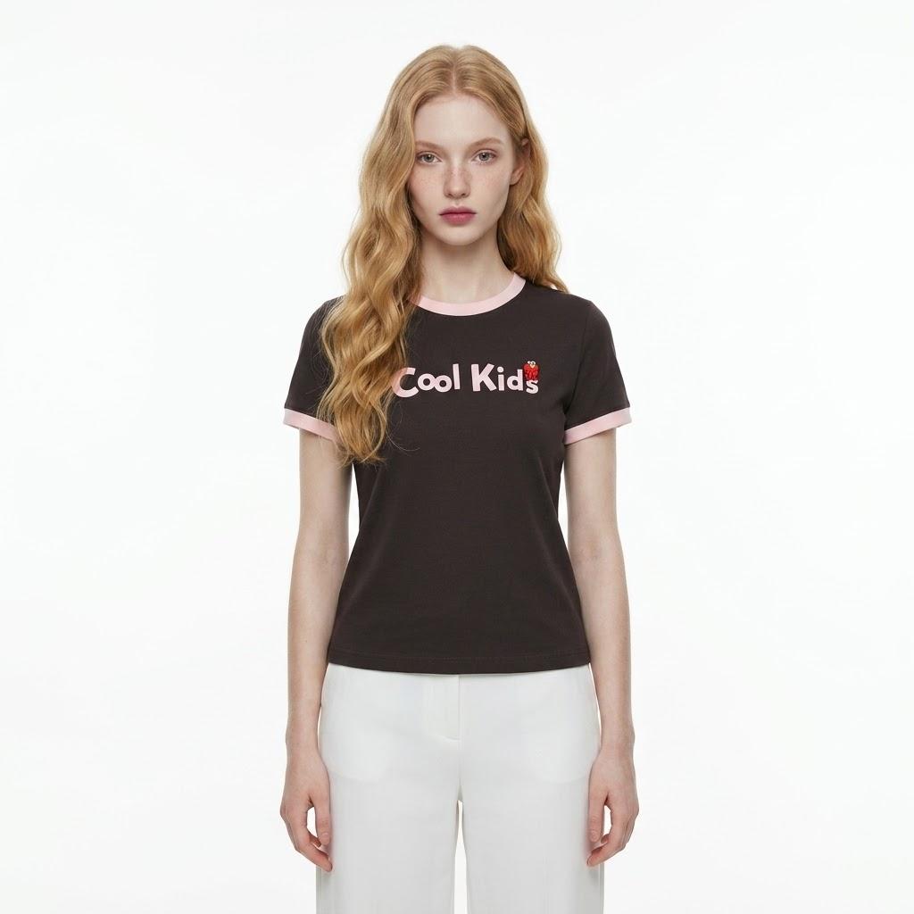 Women Simple Sesame Street Letter T-Shirt Alphabet Style Basic M чёрный