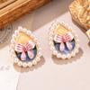 Vintage Baroque Pearl Stud Earrings: Retro Oil Painting & New Chinese Style Women's Jewelry