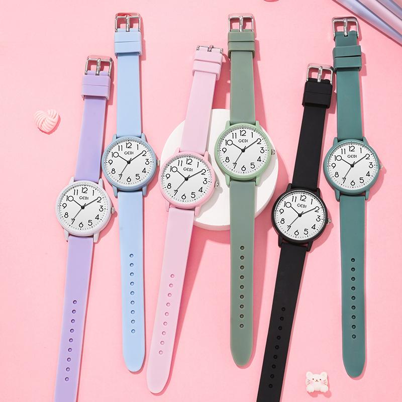 Simple Middle School Student Exam Special Watch Candy Color Waterproof Silicone Watch Women'S High Value Quartz Watch