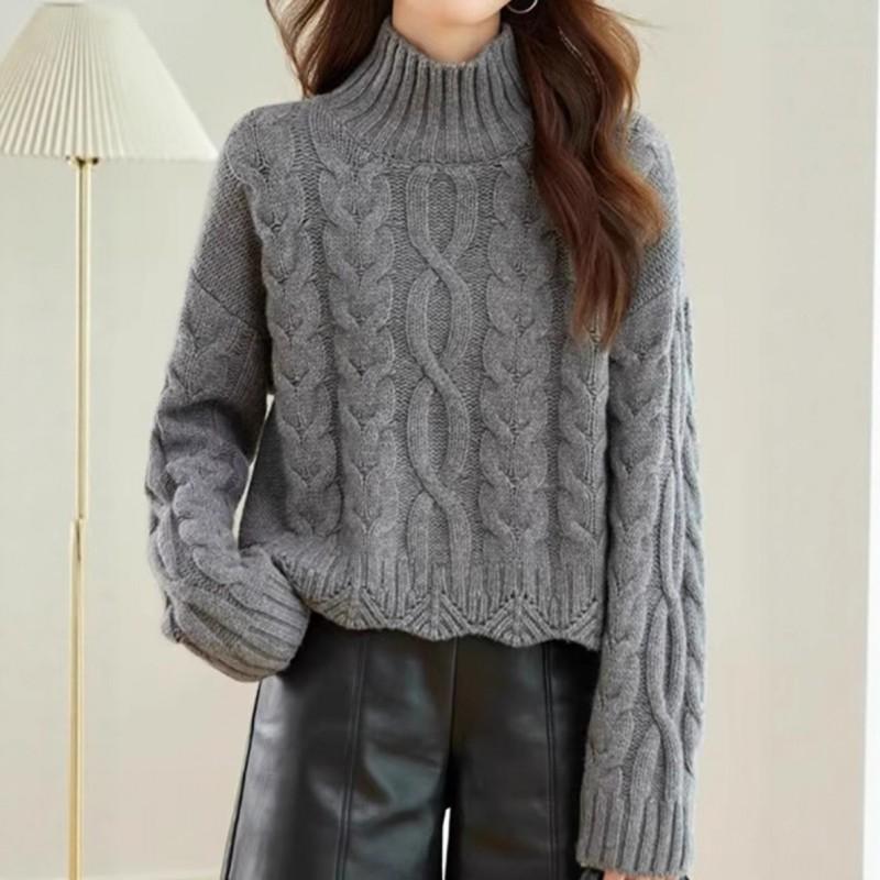 Womens Oversized Turtleneck Knit Sweater With Cable Loose Fit Fall Winter Casual Pullover
