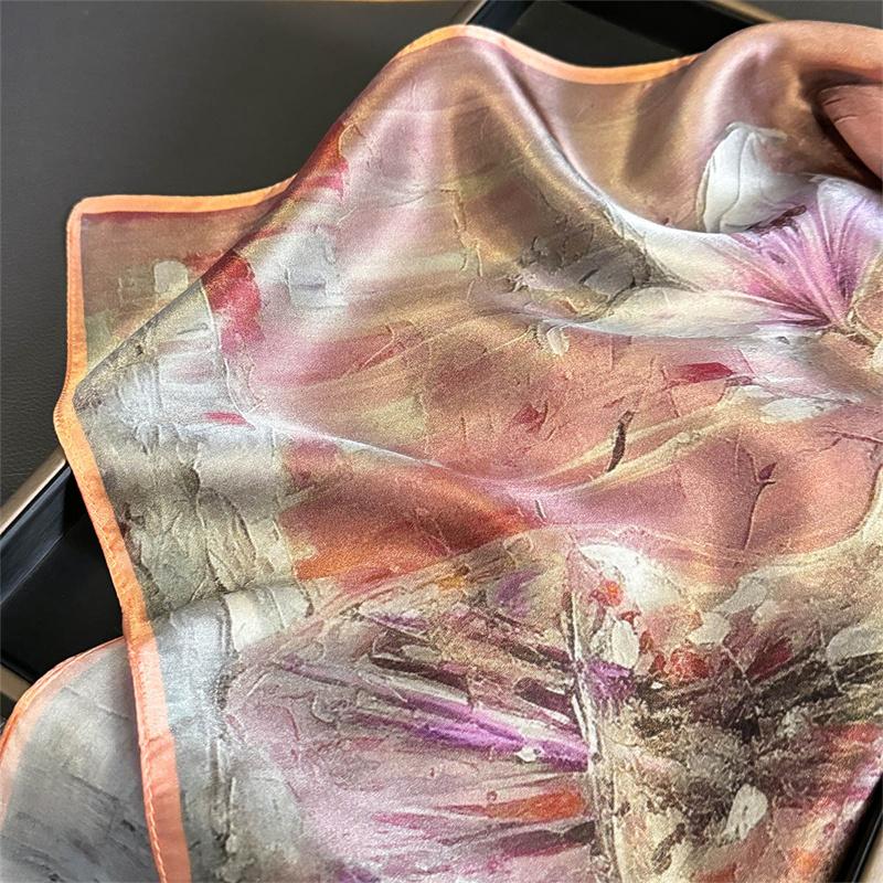 100% Silk Scarf Flower Printed Square Scarves for Women Wrap Kerchief Mulberry Silk Bandana Fashion Luxury Headband Hijab