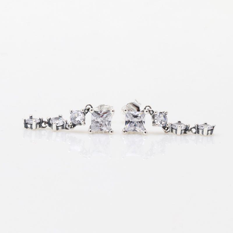 Pan Jia S925 Sterling Silver Square & Round Earrings - Elegant Women s European & American Style with Water Drop Ice Ring Ear Studs White Copper