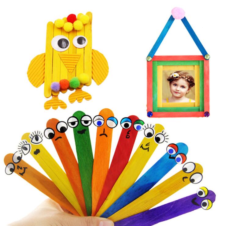 Palitos de Picolé Coloridos Palitos de Sorvete Palitos de Artesanato de Madeira 50 Peças para Artesanato DIY Designs Criativos e Educação de Alunos