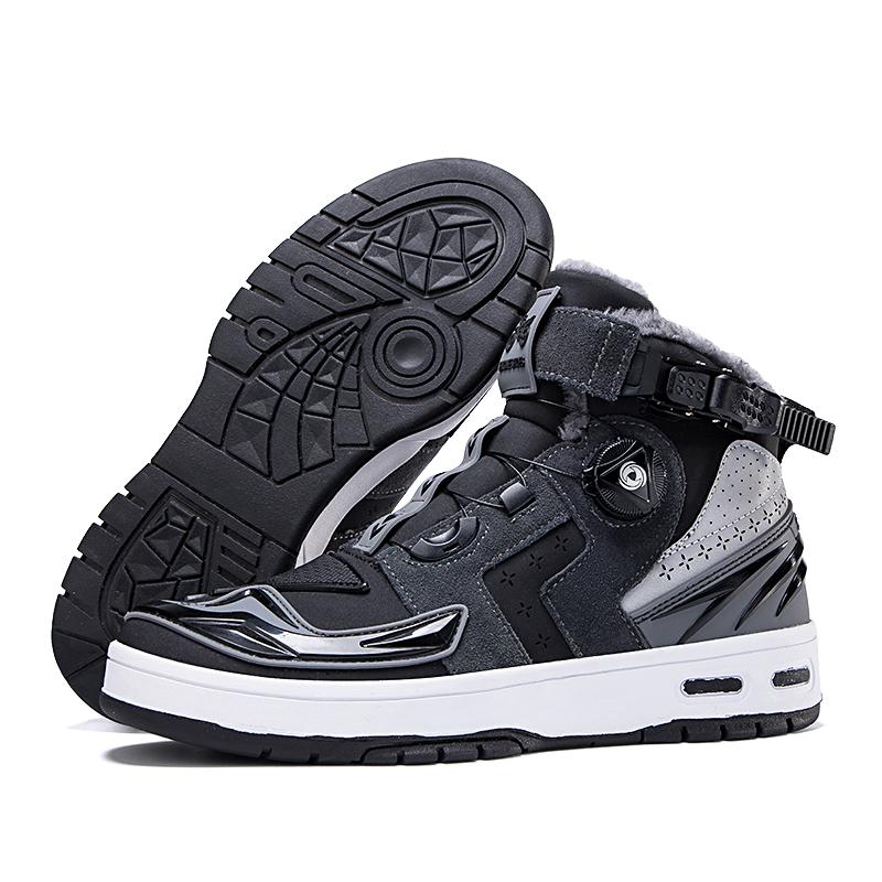Autumn/Winter UNISEX Plus Velvet Motorcycle Boots Large Size Rotating Buttons Deoxy Leather Anti -sliding Collision Ride Boots Sneaker for Men