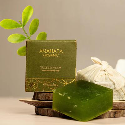 Anahata Basilikum & Neem Såpe 100g | Naturlig Antibakteriell Såpestykke med Basilikum- og Neem-ekstrakter | Rensker Huden & Reduserer Betennelse | Egnet for Alle