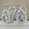 Stylish Light Blue Zircon Inlaid Teardrop Earrings for Women - European & American Fashion