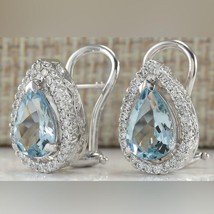 Stylish Light Blue Zircon Inlaid Teardrop Earrings for Women - European & American Fashion